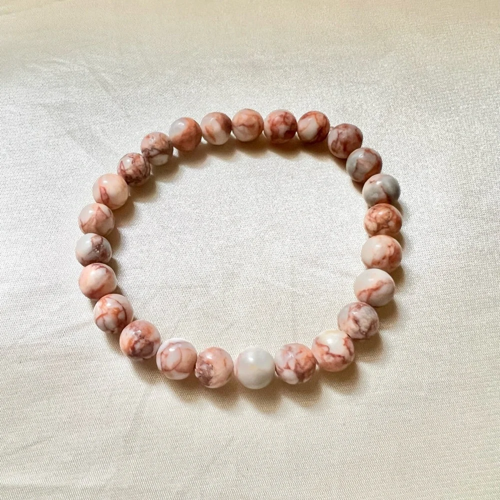 New: 8mm Handmade Red Network Jasper Natural Crystal Bead Bracelet